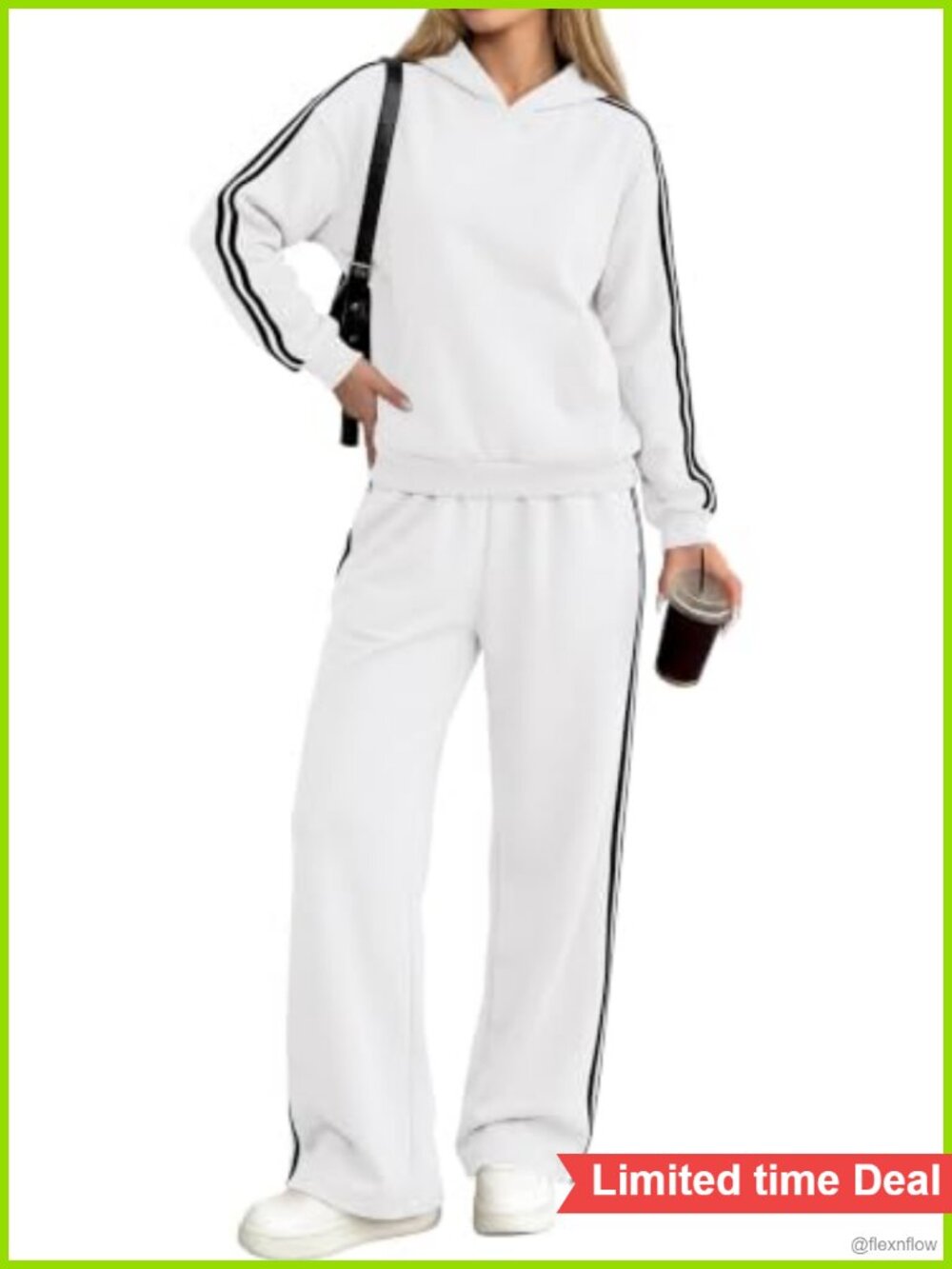 Womens Striped Hoodie Wide Leg Sweatpants 2 Piece Lounge Set